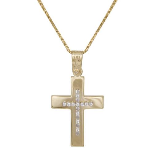 Βαπτιστικοί Σταυροί με Αλυσίδα Χρυσός βαπτιστικός σταυρός Κ9 με ζιργκόν 042833C 042833C Γυναικείο Χρυσός 9 Καράτια