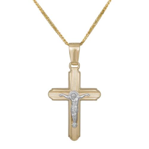Βαπτιστικοί Σταυροί με Αλυσίδα Δίχρωμος ανδρικός σταυρός με τον Εσταυρωμένο Κ14 με αλυσίδα 042807C 042807C Ανδρικό Χρυσός 14 Καράτια