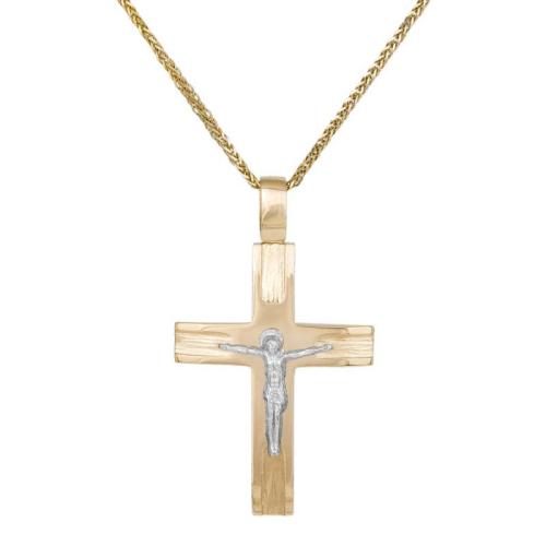 Βαπτιστικοί Σταυροί με Αλυσίδα Δίχρωμος ανδρικός σταυρός με τον Εσταυρωμένο Κ14 με αλυσίδα 044802C 044802C Ανδρικό Χρυσός 14 Καράτια