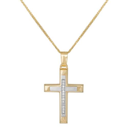 Βαπτιστικοί Σταυροί με Αλυσίδα Δίχρωμος σταυρός με πέτρες Κ9 με αλυσίδα 045526C 045526C Γυναικείο Χρυσός 9 Καράτια