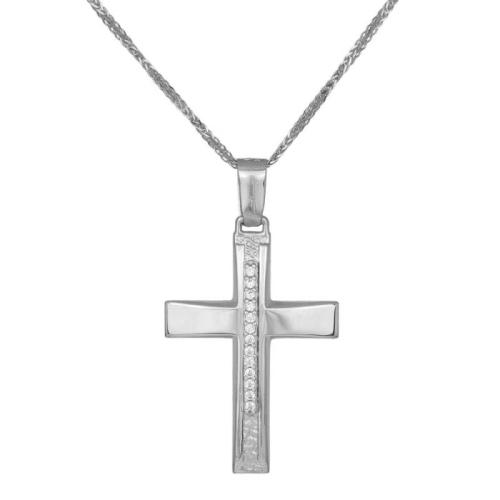 Βαπτιστικοί Σταυροί με Αλυσίδα Λευκόχρυσος βαπτιστικός σταυρός Κ14 045624C 045624C Γυναικείο Χρυσός 14 Καράτια