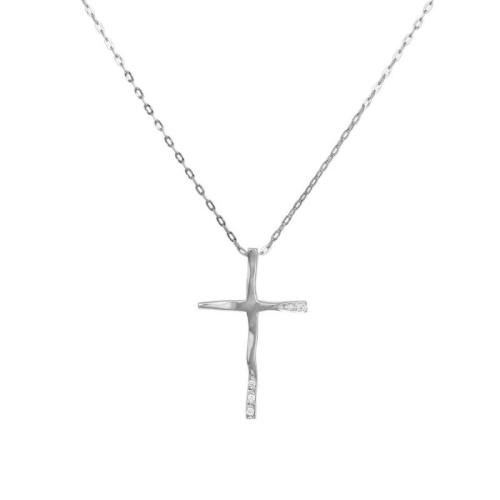 Βαπτιστικοί Σταυροί με Αλυσίδα Λευκόχρυσος κυματιστός σταυρός Κ18 με διαμάντια 042922C 042922C Γυναικείο Χρυσός 14 Καράτια