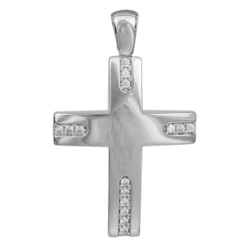 Σταυροί Βάπτισης - Αρραβώνα Λευκόχρυσος γυναικείος σταυρός με ζιργκόν Κ14 038543 038543 Γυναικείο Χρυσός 14 Καράτια