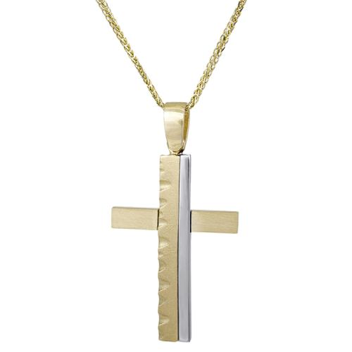 Βαπτιστικοί Σταυροί με Αλυσίδα Βαπτιστικός σταυρός με αλυσίδα Κ14 δίχρωμος 029208C 029208C Ανδρικό Χρυσός 14 Καράτια