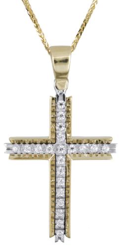 Βαπτιστικοί Σταυροί με Αλυσίδα Δίχρωμος βαπτιστικός σταυρός Κ14 C021475 021475C Γυναικείο Χρυσός 14 Καράτια