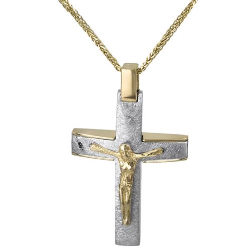 Βαπτιστικοί Σταυροί με Αλυσίδα Δίχρωμος σταυρός Κ18 με τον Εσταυρωμένο με αλυσίδα 029131C 029131C Ανδρικό Χρυσός 18 Καράτια