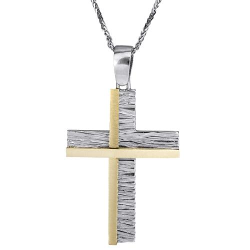 Βαπτιστικοί Σταυροί με Αλυσίδα Σταυρός δίχρωμος για αγόρι Κ14 025083C 025083C Ανδρικό Χρυσός 14 Καράτια