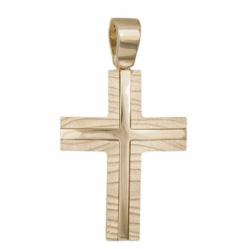 Σταυροί Βάπτισης - Αρραβώνα Ανδρικός σταυρός αρραβώνα Κ14 με καμπυλωτό σχεδιασμό 034875 034875 Ανδρικό Χρυσός 14 Καράτια