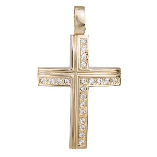 Σταυροί Βάπτισης - Αρραβώνα Χρυσός σταυρός βάπτισης Κ14 με λευκά ζιργκόν 035291 035291 Γυναικείο Χρυσός 14 Καράτια