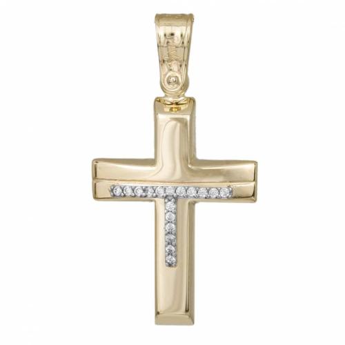 Σταυροί Βάπτισης - Αρραβώνα Γυναικείος σταυρός αρραβώνα Κ14 με λευκά ζιργκόν 033348 033348 Γυναικείο Χρυσός 14 Καράτια