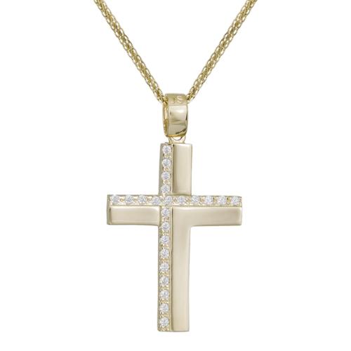 Βαπτιστικοί Σταυροί με Αλυσίδα Χρυσός σταυρός με πέτρες Κ14 σετ με αλυσίδα 030724C 030724C Γυναικείο Χρυσός 14 Καράτια