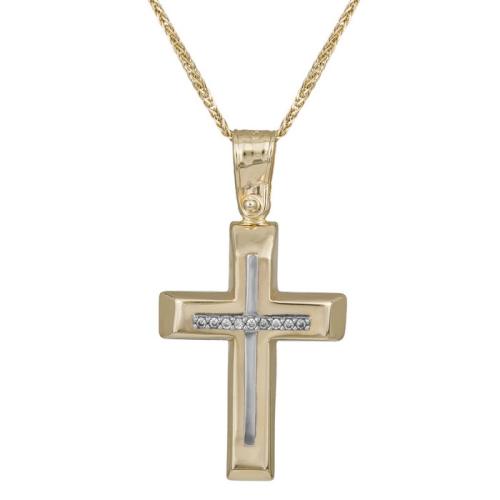 Βαπτιστικοί Σταυροί με Αλυσίδα Γυναικείος δίχρωμος σταυρός αρραβώνα Κ9 με αλυσίδα 036169C 036169C Γυναικείο Χρυσός 9 Καράτια