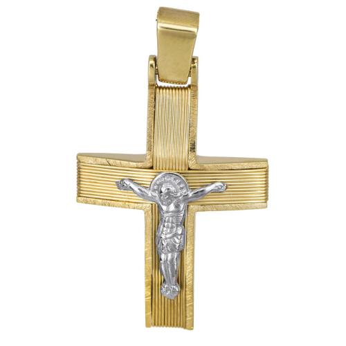 Σταυροί Βάπτισης - Αρραβώνα Δίχρωμος σταυρός Κ14 συρματερός 027265 027265 Ανδρικό Χρυσός 14 Καράτια