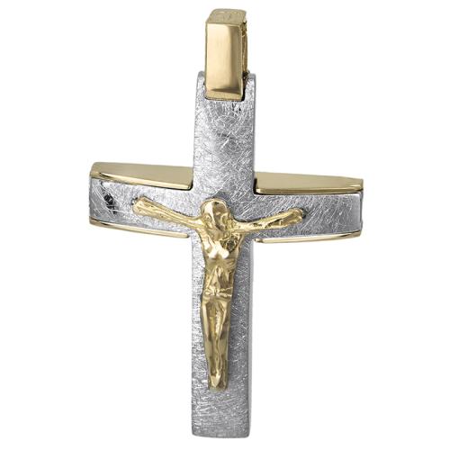 Σταυροί Βάπτισης - Αρραβώνα Δίχρωμος σταυρός Κ18 με τον Εσταυρωμένο 029131 029131 Ανδρικό Χρυσός 18 Καράτια