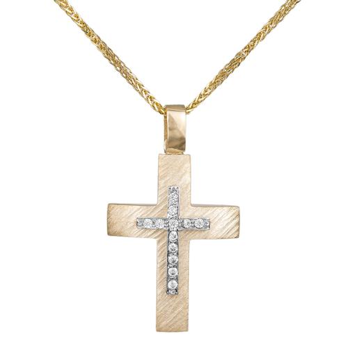 Βαπτιστικοί Σταυροί με Αλυσίδα Γυναικείος σταυρός με αλυσίδα Κ14 πομπέ με ζιργκόν 035285C 035285C Γυναικείο Χρυσός 14 Καράτια