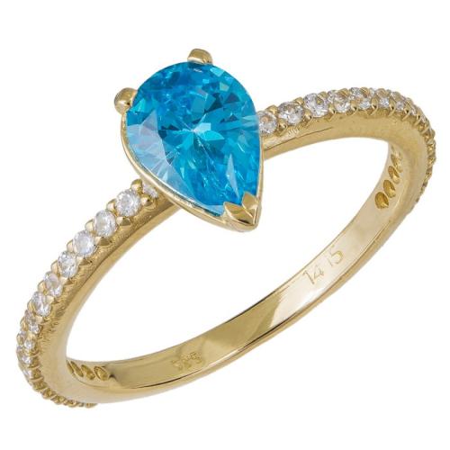 Γυναικείο δαχτυλίδι με Aqua Blue πέτρα Κ14 039051 039051 Χρυσός 14 Καράτια