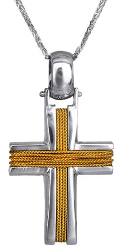 Βαπτιστικοί Σταυροί με Αλυσίδα Βαπτιστικός σταυρός δίχρωμος C000069 000069C Ανδρικό Χρυσός 14 Καράτια