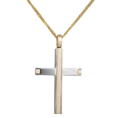 Βαπτιστικοί Σταυροί με Αλυσίδα Δίχρωμος ανδρικός σταυρός Κ14 διπλής όψης με αλυσίδα 035305C 035305C Ανδρικό Χρυσός 14 Καράτια