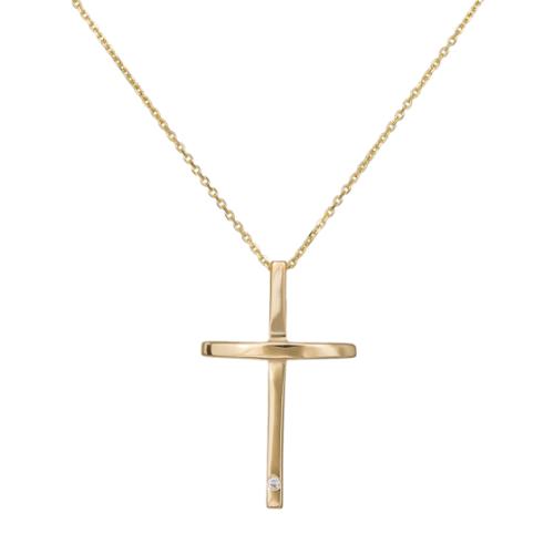 Βαπτιστικοί Σταυροί με Αλυσίδα Γυναικείος καμπυλωτός σταυρός σε χρυσό Κ18 με μπριγιάν 035130 035130 Γυναικείο Χρυσός 18 Καράτια