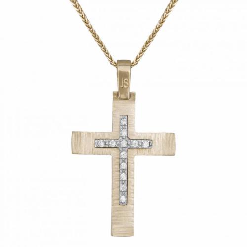 Βαπτιστικοί Σταυροί με Αλυσίδα Γυναικείος ματ σταυρός Κ14 με ζιργκόν και αλυσίδα 034246C 034246C Γυναικείο Χρυσός 14 Καράτια