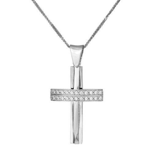 Βαπτιστικοί Σταυροί με Αλυσίδα Λευκόχρυσος σταυρός Κ14 C015798 015798C Γυναικείο Χρυσός 14 Καράτια