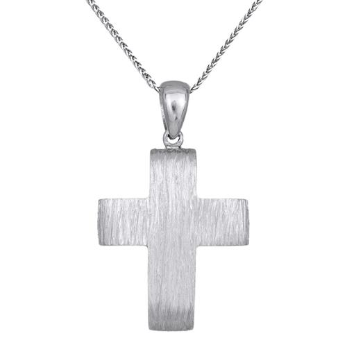 Βαπτιστικοί Σταυροί με Αλυσίδα Λευκόχρυσος σταυρός Κ14 με αλυσίδα ανάγλυφος 029797C 029797C Ανδρικό Χρυσός 14 Καράτια