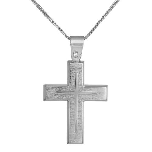 Βαπτιστικοί Σταυροί με Αλυσίδα Λευκόχρυσος σταυρός με αλυσίδα για βάπτιση Κ14 038461C 038461C Ανδρικό Χρυσός 14 Καράτια