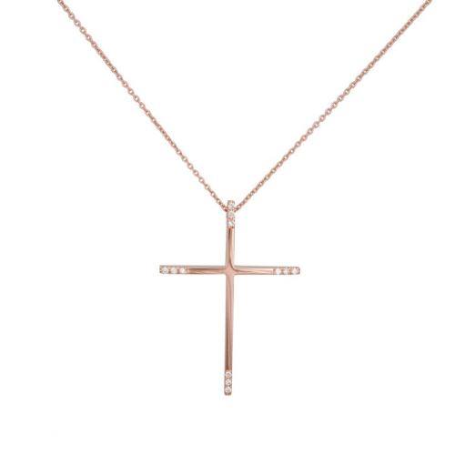 Βαπτιστικοί Σταυροί με Αλυσίδα Ροζ gold σταυρός Κ18 με διαμάντια 036806 036806 Γυναικείο Χρυσός 18 Καράτια