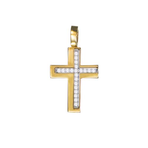 Σταυρός με Ζιργκόν Δίχρωμος Κ14 - 13012CZ