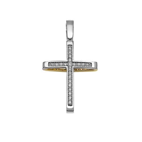 Σταυρός με Ζιργκόν Διπλής 'Οψης Χρυσός και Λευκόχρυ. Κ14 - 13082