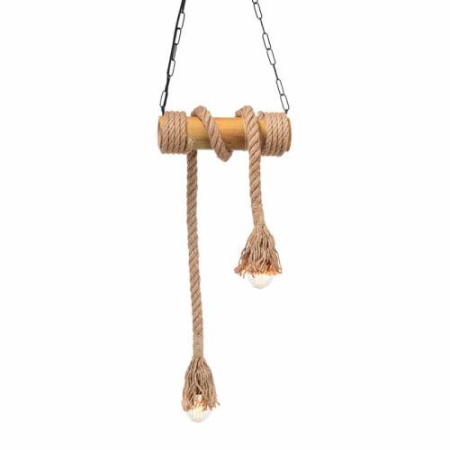 Φωτιστικό Οροφής Δίφωτο Aca Merlin 932302BBR Bamboo/Rope