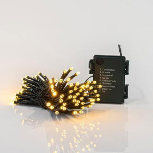 Χριστουγεννιάτικα Λαμπάκια 96Led Σε Σειρά 7.6μ Θερμό Λευκό Με 8 Προγράμματα & Μπαταρία Eurolamp 600-11255