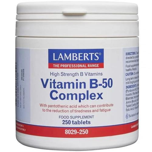 Lamberts Vitamin B-50 Complex Συμπλήρωμα Διατροφής για την Καλή Λειτουργία του Νευρικού Συστήματος για Τόνωση & Ενέργεια 250tabs