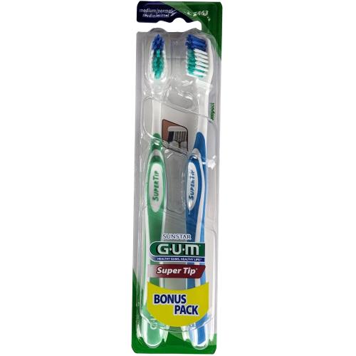 Gum Sunstar Super Tip Bonus Pack Medium / Normal Toothbrush Χειροκίνητη Οδοντόβουρτσα Μέτρια 2 Τεμάχια, Κωδ 463 - Πράσινο / Γαλάζιο