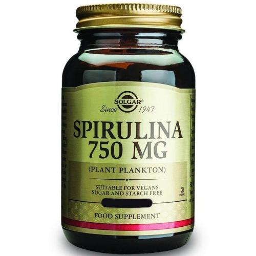 Solgar Spirulina 750mg Συμπλήρωμα Διατροφής για την Ενίσχυση του Οργανισμού, Πλούσιο σε Πρωτεΐνες 80caps