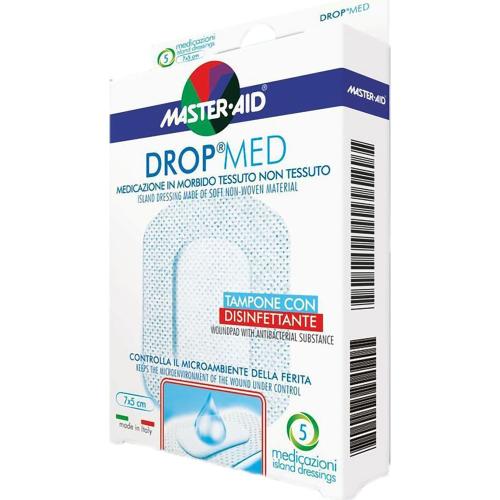 Master Aid Drop Med Woundpad with Antibacterial Substance 5x7cm Αυτοκόλλητες, Αντικολλητικές Γάζες Εμποτισμένες με Απολυμαντικό 5 Τεμάχια