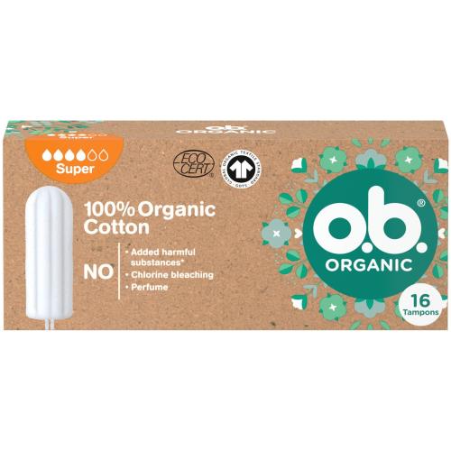 O.b. Organic 100% Cotton Tampon Ταμπόν με Οργανικό Βαμβάκι για Αυξημένη Ροή 16 Τεμάχια - Super