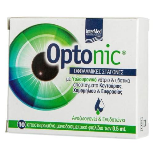 Intermed Optonic Οφθαλμικές Σταγόνες για Ενυδάτωση, Λίπανση, Επούλωση & Ανακούφιση των Οφθαλμών με Υαλουρονικό 0ξύ 10x0.5ml
