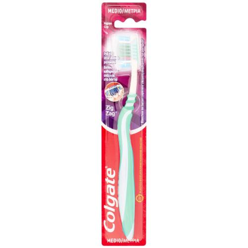 Colgate ZigZag Medium Οδοντόβουρτσα Μέτρια που Βοηθά στον Καθαρισμό των Δυσπρόσιτων Σημείων 1 Τεμάχιο - πράσινο