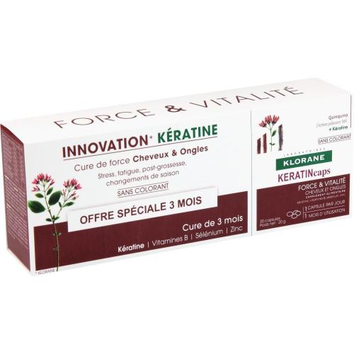 Klorane Πακέτο Προσφοράς Keratincaps Force & Vitalite Cheveux et Ongles Συμπλήρωμα Διατροφής 3x30caps 2+1 Δώρο