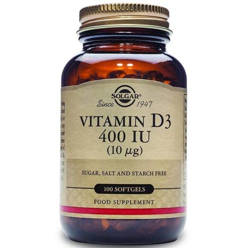 Solgar Vitamin D3 400iu Συμπλήρωμα Διατροφής Βιταμίνης D3 Ιδανική σε Περιπτώσεις Οστεοπόρωσης 100softgels