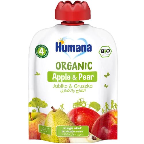 Humana Bio Organic Apple & Pear Puree 4m+ Φρουτοπουρές Μήλο & Αχλάδι Μετά τον 4ο Μήνα 90g