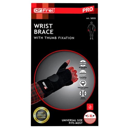 Dr. Frei Wrist Brace with Thumb Fixation Νάρθηκας Καρπού με Στήριξη στον Αντίχειρα Μαύρο One Size 1 Τεμάχιο - Αριστερό