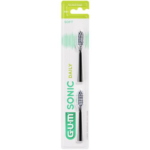 Gum Sonic Daily 4110 Soft Toothbrush Refills Heads Ανταλλακτικές Κεφαλές 2 Τεμάχια - Μαύρο