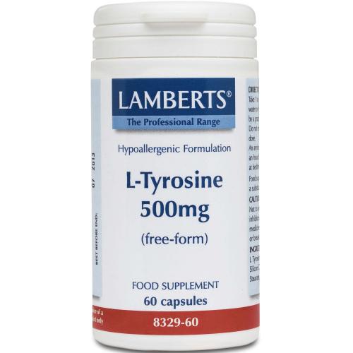 Lamberts L-Tyrosine Συμπληρώματα Διατροφής με Σημαντικό Ρόλο στη Λειτουργία του Συμπαθητικού Νευρικού Συστήματος 500mg 60tabs