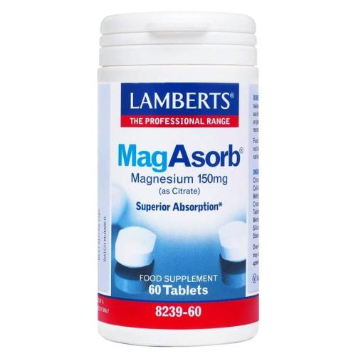 MagAsorb 150mg 60 tabs - Lamberts,Συμπλήρωμα Διατροφής για την Ανάπτυξη των Οστών & τη Σωστή Λειτουργία Νευρικού Συστήματος & Μυ