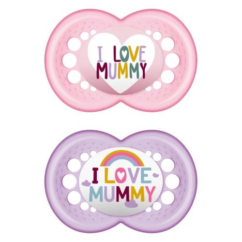 Mam I Love Mummy & Daddy Ορθοδοντική Πιπίλα Σιλικόνης Κωδ 265S από 16+ Μηνών 2 Τεμάχια - Ροζ - Μωβ Διάφανο