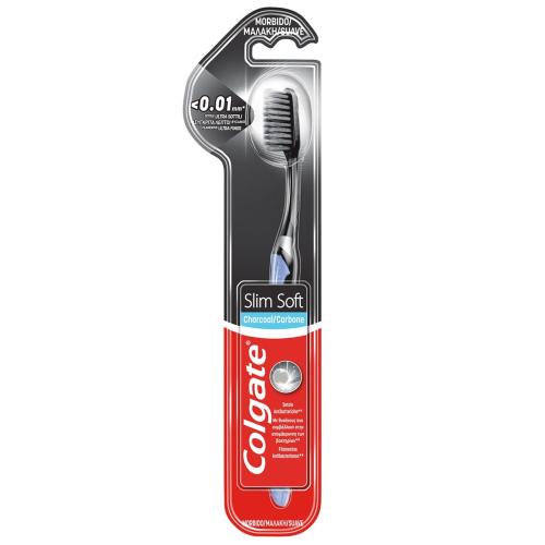 Colgate Charcoal Slim Soft Toothbrush <0.01mm Οδοντόβουρτσα με Εξαιρετικά Λεπτές Ίνες, Εμποτισμένες με Ξυλάνθρακά 1 Τεμάχιο