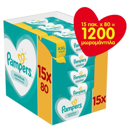 Pampers Πακέτο Προσφοράς Sensitive Wipes Μωρομάντηλα Ιδανικά για την Ευαίσθητη Επιδερμίδα 15x80 Wipes