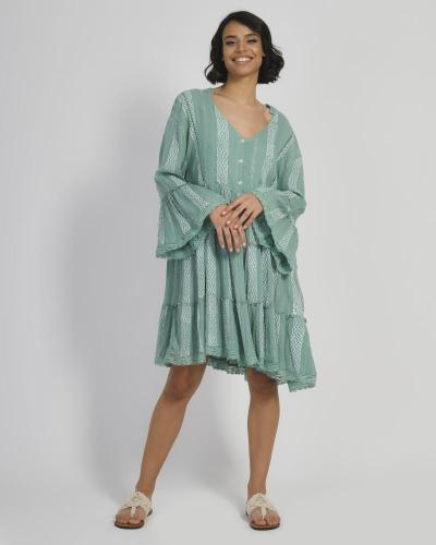 Καφτάνι-Φόρεμα Viscose Πράσινο-Λευκό ble One Size 5-41-346-0180 (Ύφασμα: Viscose, Χρώμα: Λευκό) - ble - 5-41-346-0180
